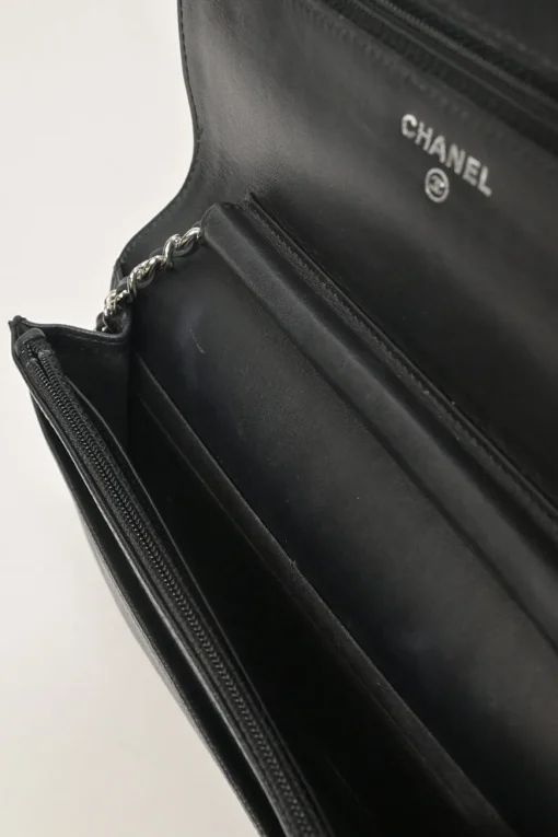 Black caviar leather Sevruga wallet on chain