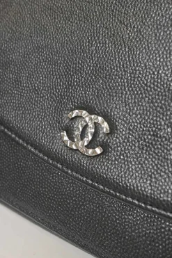 Black caviar leather Sevruga wallet on chain