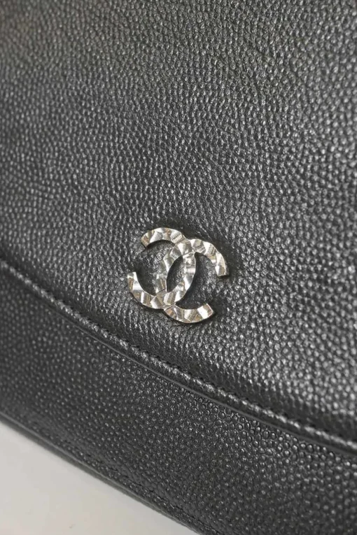 Black caviar leather Sevruga wallet on chain