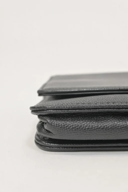 Black caviar leather Sevruga wallet on chain