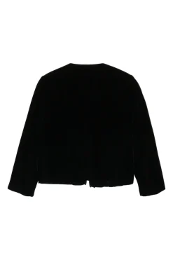 Black chainlink-trimmed viscose-blend velvet cropped collarless jacket and pull-on high-rise skinny pant set