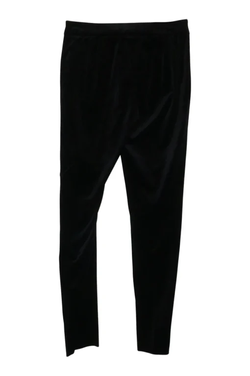 Black chainlink-trimmed viscose-blend velvet cropped collarless jacket and pull-on high-rise skinny pant set