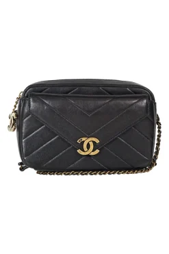 Black Chanel Coco chevron envelope and camera case crossbody bag with detachable wallet from 2016 Cruise Collection