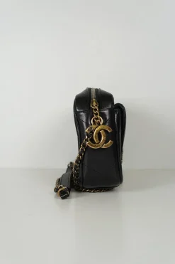 Black Chanel Coco chevron envelope and camera case crossbody bag with detachable wallet from 2016 Cruise Collection