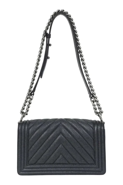 Black chevron panelling caviar leather Medium V-Stitch Boy Bag with aged ruthenium hardware