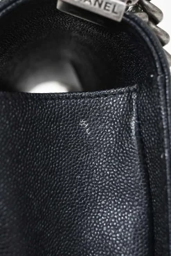 Black chevron panelling caviar leather Medium V-Stitch Boy Bag with aged ruthenium hardware