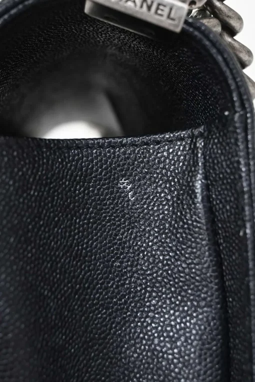 Black chevron panelling caviar leather Medium V-Stitch Boy Bag with aged ruthenium hardware