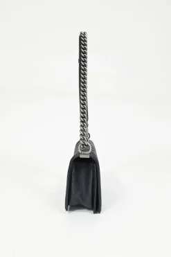 Black chevron panelling caviar leather Medium V-Stitch Boy Bag with aged ruthenium hardware