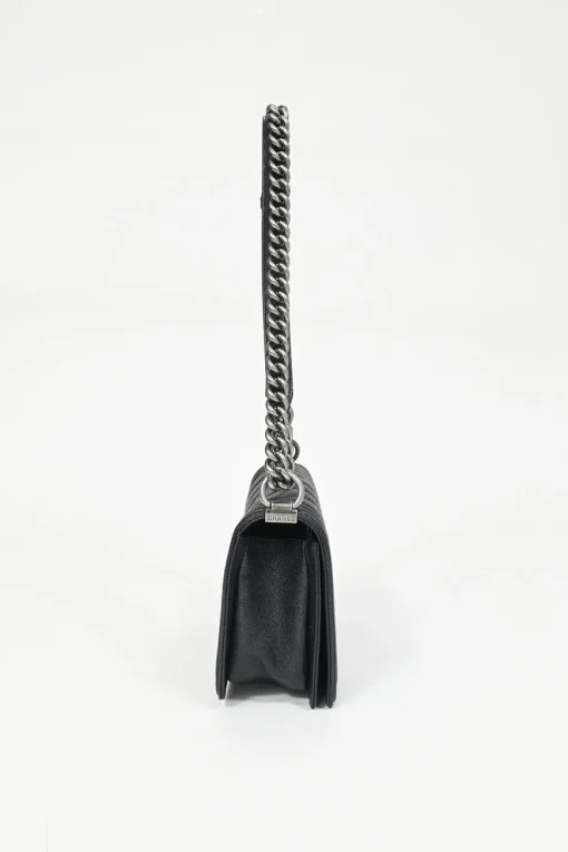 Black chevron panelling caviar leather Medium V-Stitch Boy Bag with aged ruthenium hardware