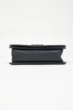 Black chevron panelling caviar leather Medium V-Stitch Boy Bag with aged ruthenium hardware