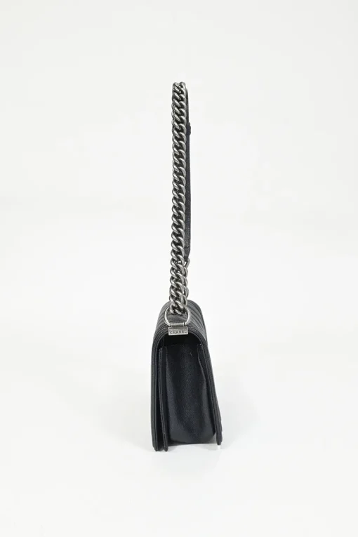 Black chevron panelling caviar leather Medium V-Stitch Boy Bag with aged ruthenium hardware