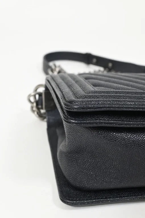 Black chevron panelling caviar leather Medium V-Stitch Boy Bag with aged ruthenium hardware