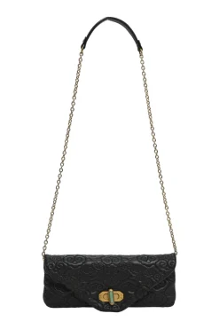 Black cloud-quilted leather crossbody chain flap bag with jade turnlock fastening
