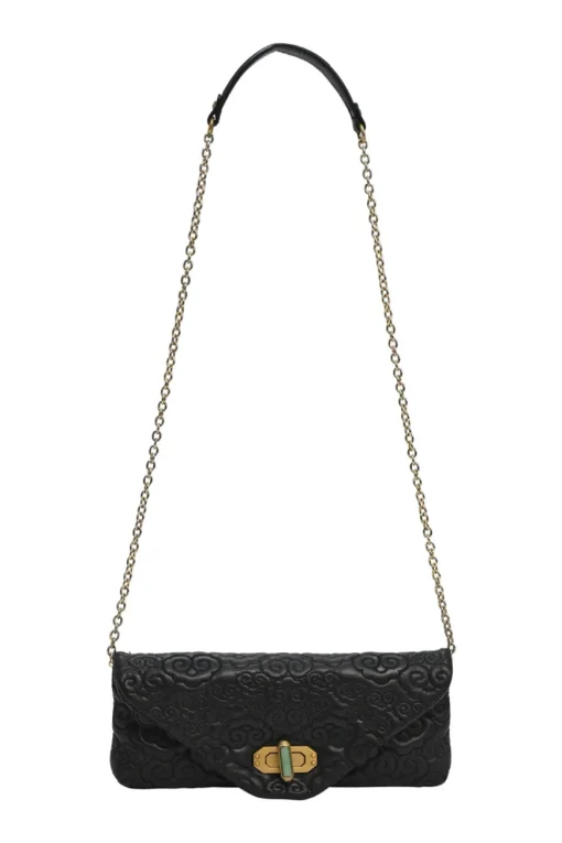 Black cloud-quilted leather crossbody chain flap bag with jade turnlock fastening
