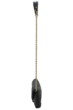 Black cloud-quilted leather crossbody chain flap bag with jade turnlock fastening