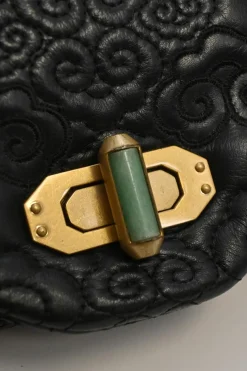 Black cloud-quilted leather crossbody chain flap bag with jade turnlock fastening