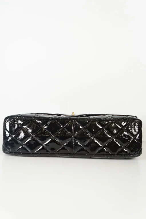 Black coated crinkle leather 2.55 flap bag with gold tone chain
