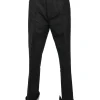 Black coated high-rise woven pants with turn-up cuffs
