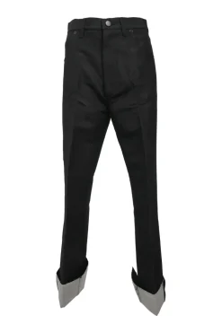 Black coated high-rise woven pants with turn-up cuffs
