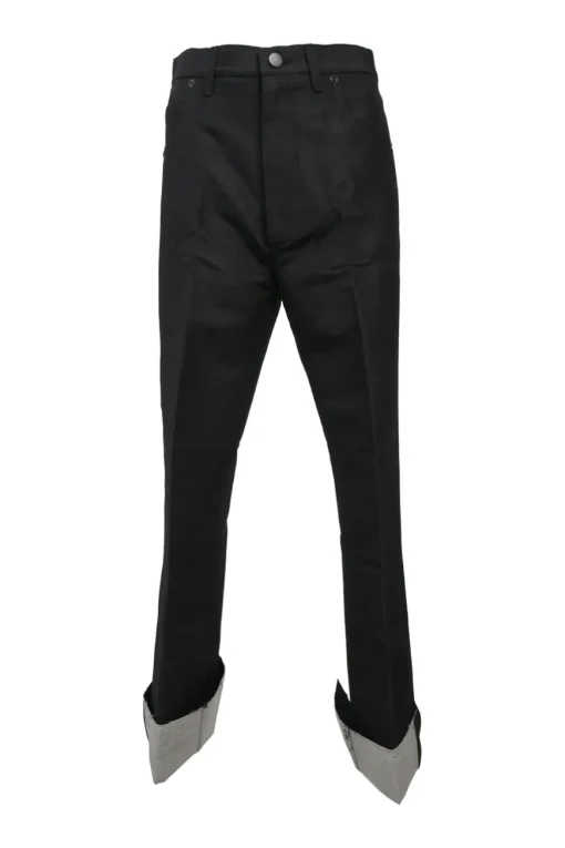 Black coated high-rise woven pants with turn-up cuffs
