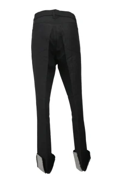 Black coated high-rise woven pants with turn-up cuffs