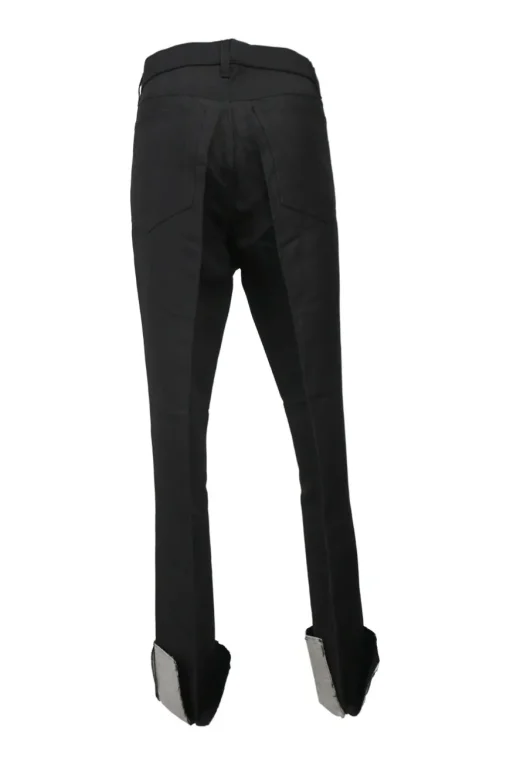 Black coated high-rise woven pants with turn-up cuffs