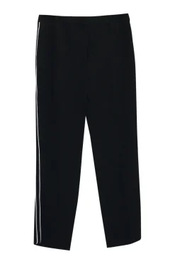 Black contrast trim wool single breasted peak lapel blazer and piped tailored trouser two-piece suit set