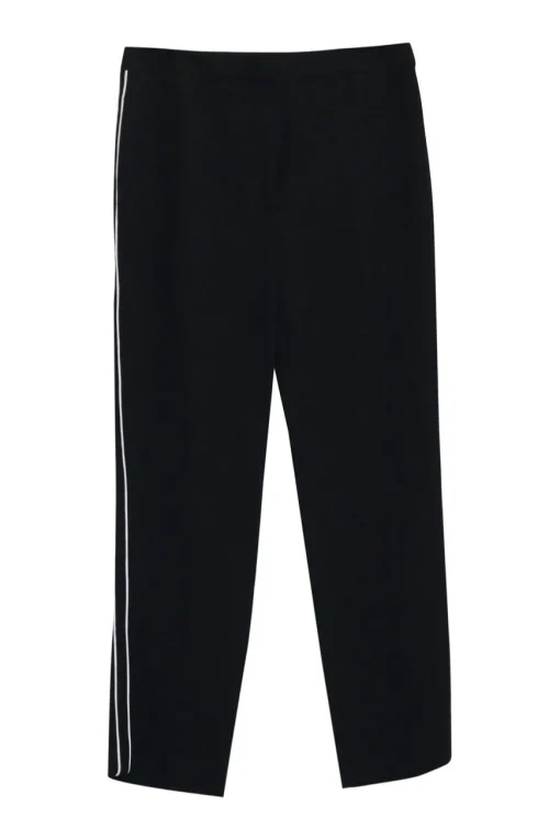 Black contrast trim wool single breasted peak lapel blazer and piped tailored trouser two-piece suit set