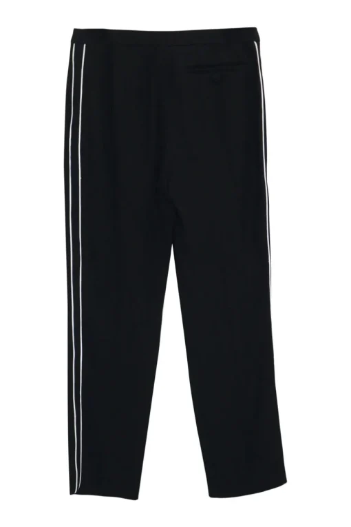 Black contrast trim wool single breasted peak lapel blazer and piped tailored trouser two-piece suit set