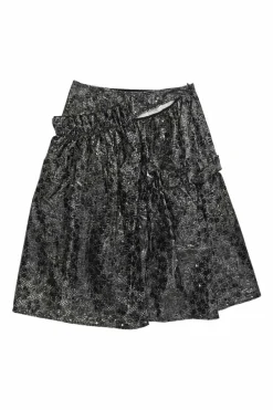 Black cotton floral broderie Anglaise pull-on high-rise A-line slash skirt with frill trim appliqué