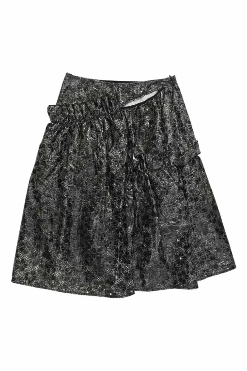 Black cotton floral broderie Anglaise pull-on high-rise A-line slash skirt with frill trim appliqué