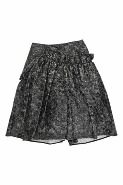 Black cotton floral broderie Anglaise pull-on high-rise A-line slash skirt with frill trim appliqué