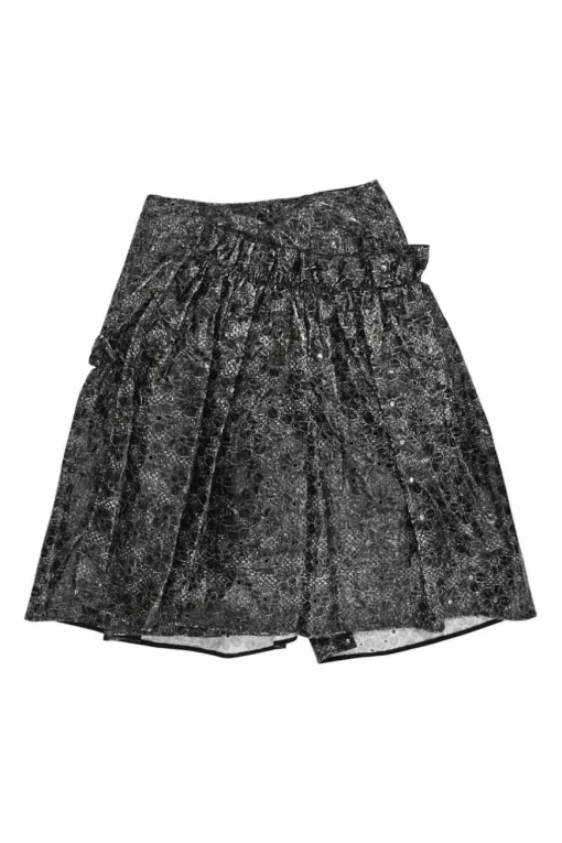 Black cotton floral broderie Anglaise pull-on high-rise A-line slash skirt with frill trim appliqué