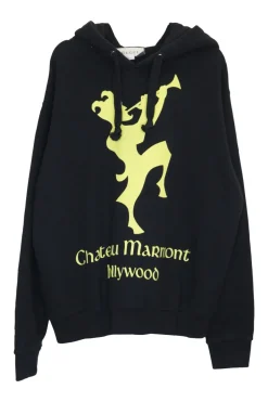 Black cotton French terry pullover Chateau Marmont hoodie with drawstring hood