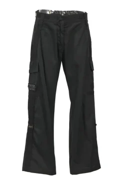 Black cotton high-rise wide-leg cargo pants