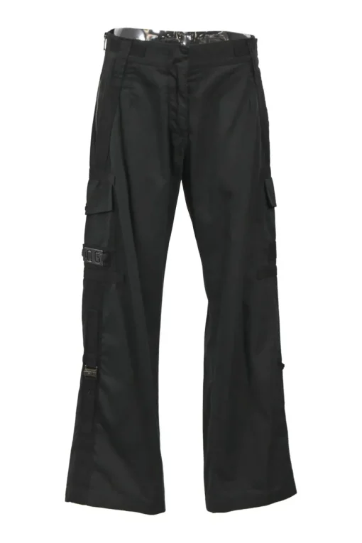 Black cotton high-rise wide-leg cargo pants