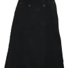 Black cotton high-waisted empire-waist sailor-style maxi skirt with adjustable buckle belt