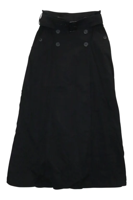 Black cotton high-waisted empire-waist sailor-style maxi skirt with adjustable buckle belt
