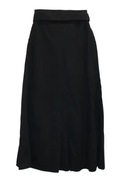 Black cotton high-waisted empire-waist sailor-style maxi skirt with adjustable buckle belt