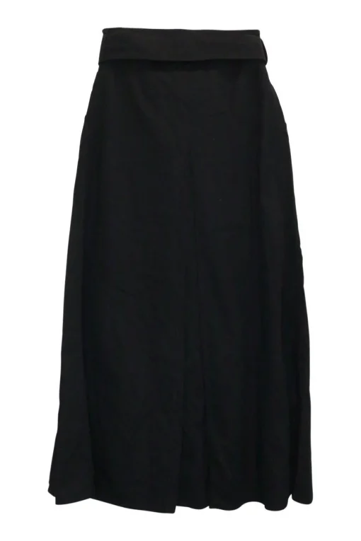 Black cotton high-waisted empire-waist sailor-style maxi skirt with adjustable buckle belt