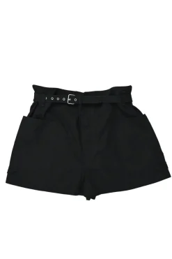 Black cotton Ike high-rise paper-bag waist belted shorts with hip patch pockets