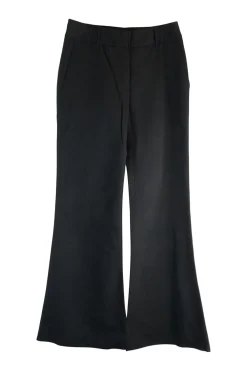 Black cotton low-rise flared tailored trousers with concealed bar and zip closure at front