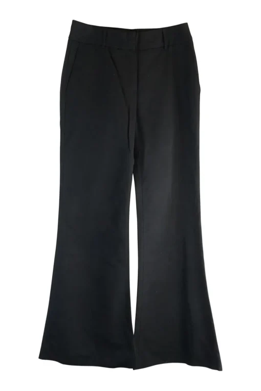 Black cotton low-rise flared tailored trousers with concealed bar and zip closure at front