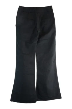 Black cotton low-rise flared tailored trousers with concealed bar and zip closure at front