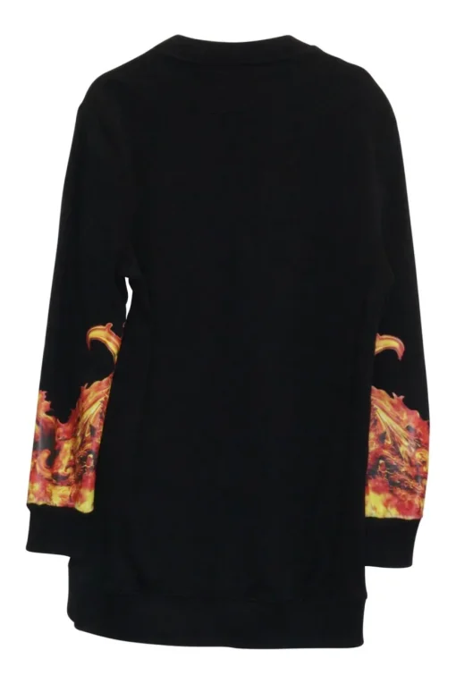 Black cotton oversized pullover crewneck hoodie featuring flame and pixelated girl graphic motif