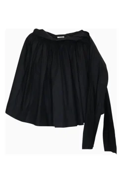 Black cotton poplin tie-waist A-line mini skirt