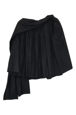Black cotton poplin tie-waist A-line mini skirt