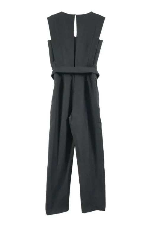 Black cotton slip-on tie-waist sleeveless jumpsuit