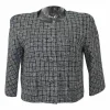 Black cotton-blend bouclé tweed check single breasted collarless cropped jacket