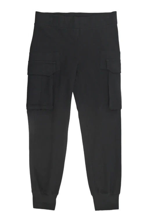 Black cotton-blend French terry pull-on high-rise cargo joggers